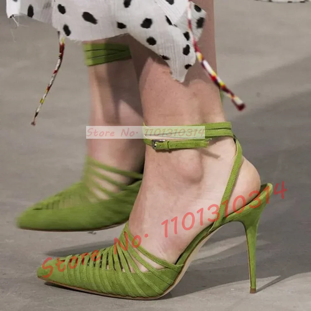 Green Vegan Suede Strappy Sand - Sandal Strappy Heeled avaliação e preço