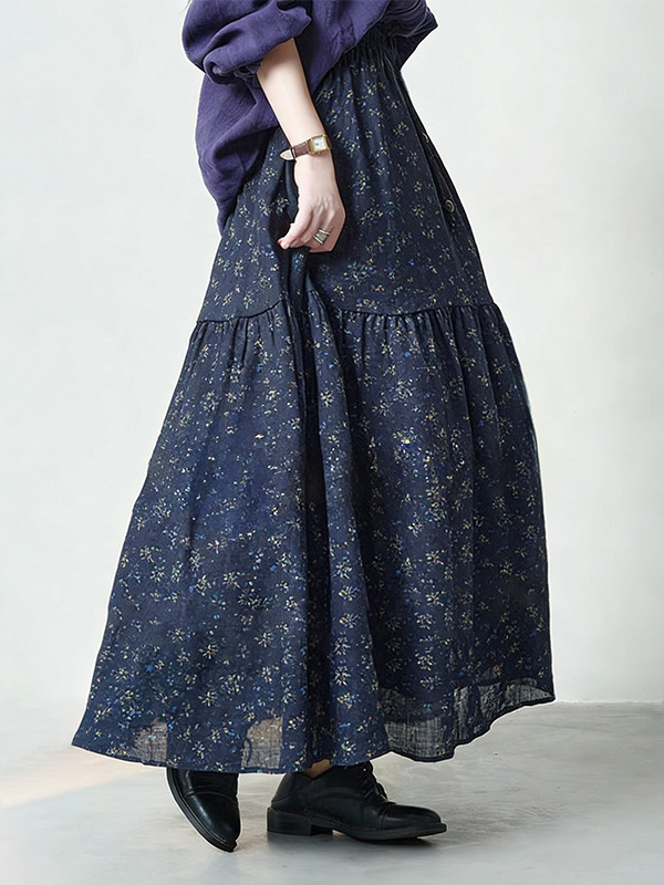 Floral Print High Waist A-Line - Midi Skirt Floral avaliação e preço