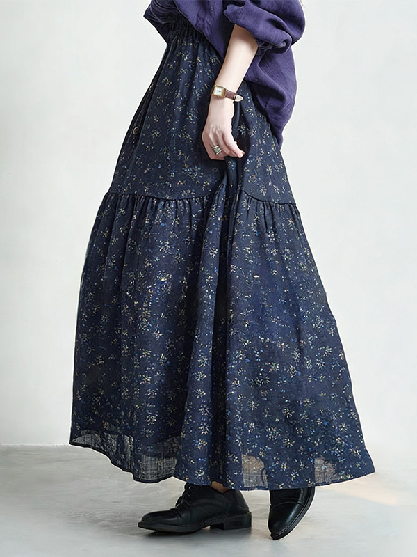 Floral Print High Waist A-Line - Midi Skirt Floral avaliação e preço
