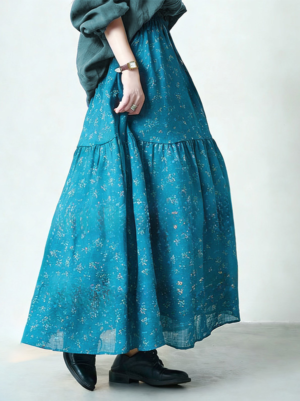 Floral Print High Waist A-Line - Midi Skirt Floral avaliação e preço