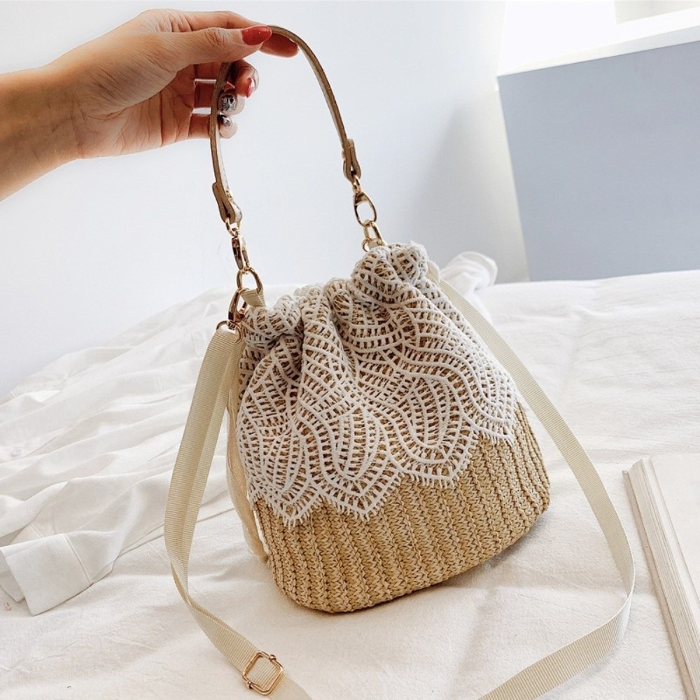 Casual Lace Straw Shoulder Bag - Tote Bag Beach avaliação e preço